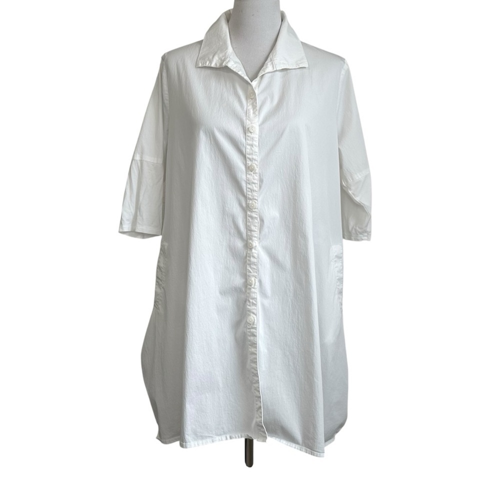 Stella Carakasi Womens Tiburon Icon Tunic Sz Med White Mixed Media Pockets